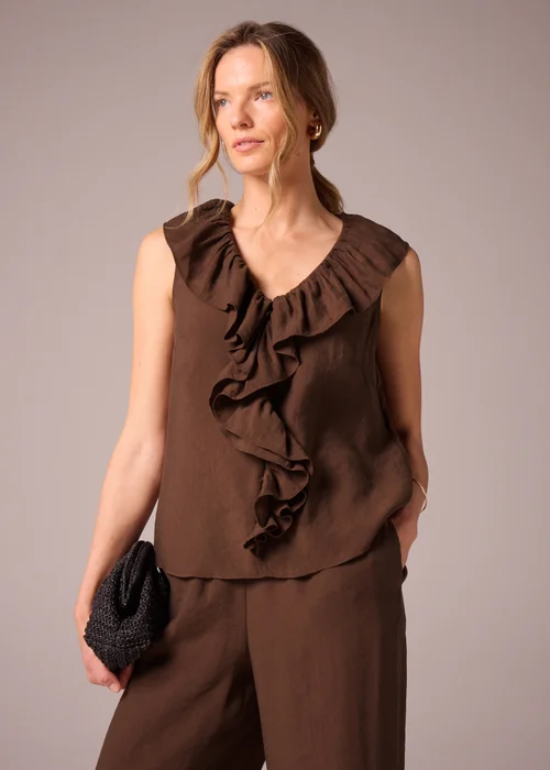 Et Vous Brown Boho Frill Sleeveless Blouse - 8 Image 3