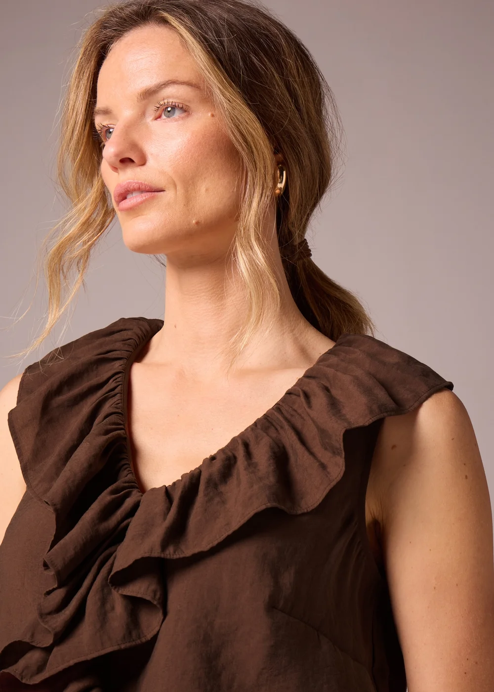 Et Vous Brown Boho Frill Sleeveless Blouse - 8 Image 2