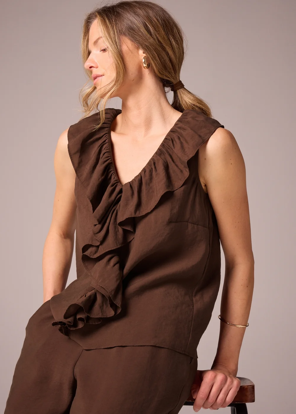 Et Vous Brown Boho Frill Sleeveless Blouse - 8 Image 1