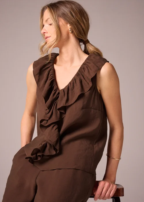 Et Vous Brown Boho Frill Sleeveless Blouse - 8 Image 1