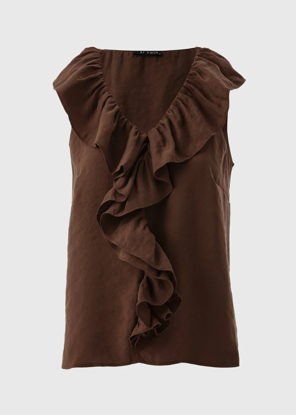 Et Vous Brown Boho Frill Sleeveless Blouse - 8 Image 4
