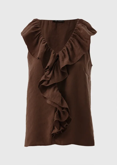 Et Vous Brown Boho Frill Sleeveless Blouse - 8 Image 4