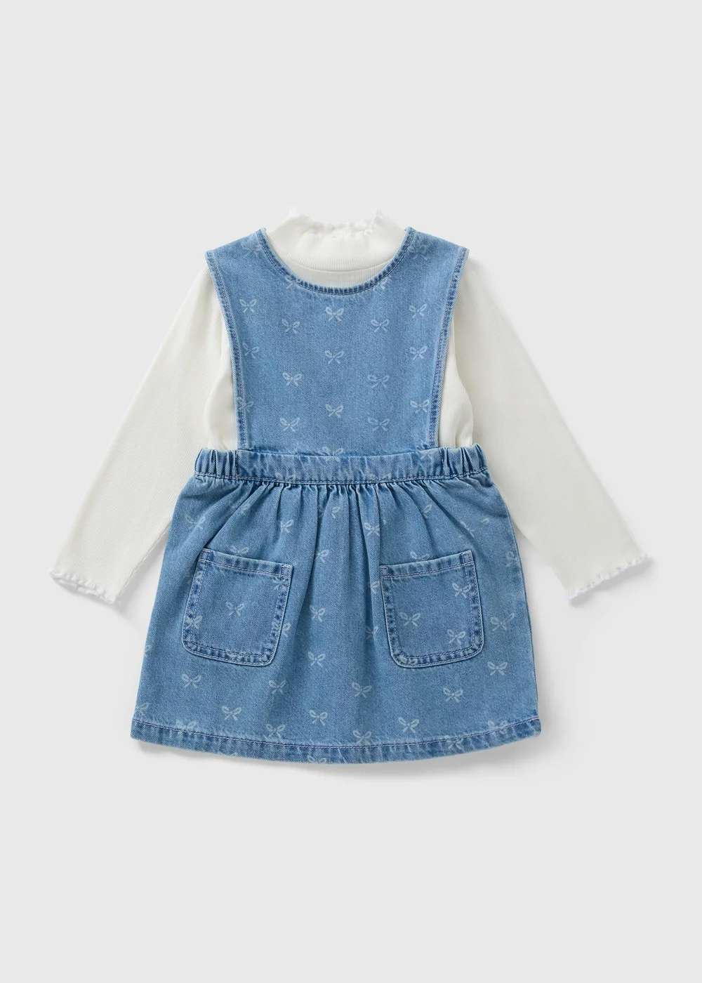 Girls Blue Denim Butterfly Dress Set (1-7yrs) - 1-1.5 Yrs Image 1