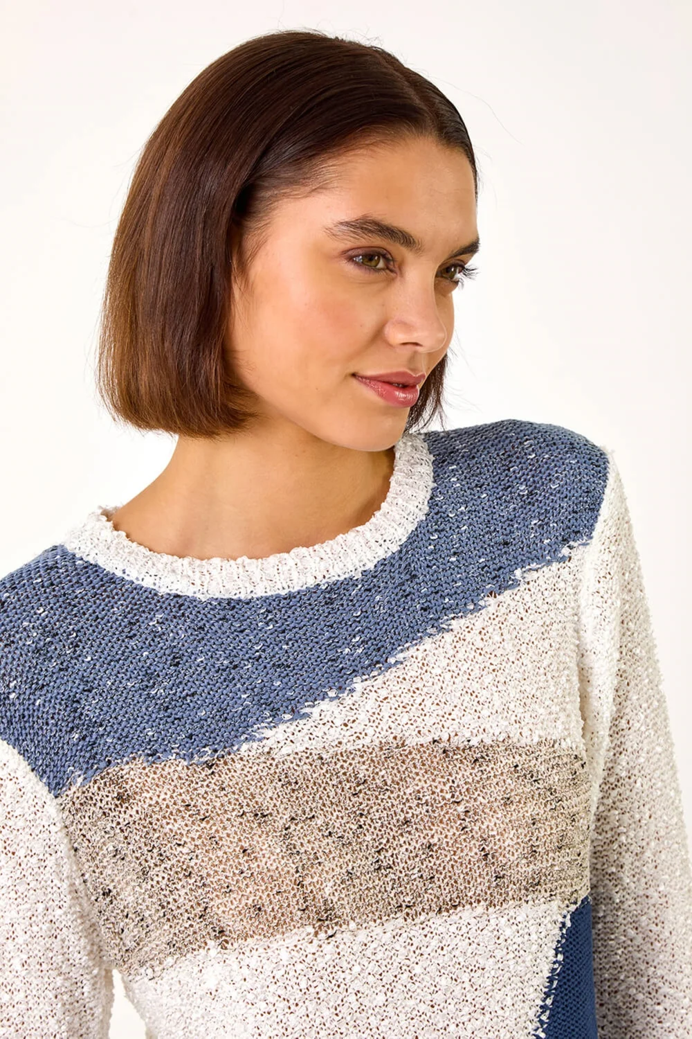 Roman Blue Textured Colour Block Jumper - Size 20 Image 4