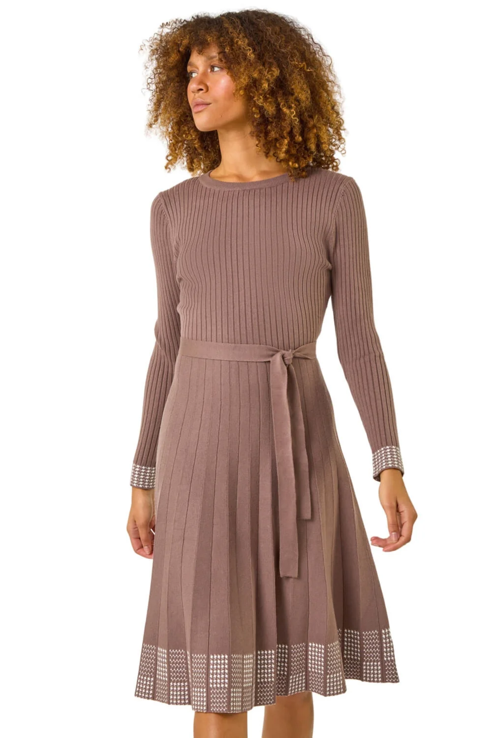 Roman Mink Ribbed Stretch Knit Border Print Dress - 10 Image 1