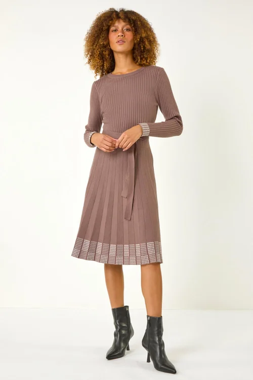 Roman Mink Ribbed Stretch Knit Border Print Dress - 10 Image 2