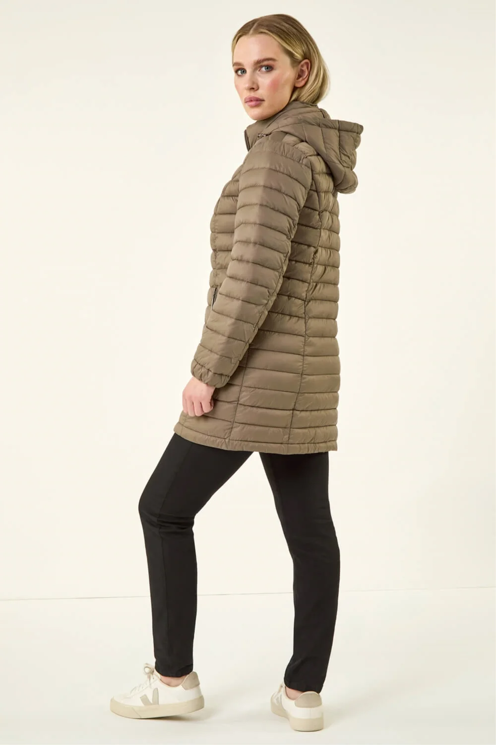 Roman Taupe Petite Metallic Finish Quilted Puffer Coat - 16 Image 3