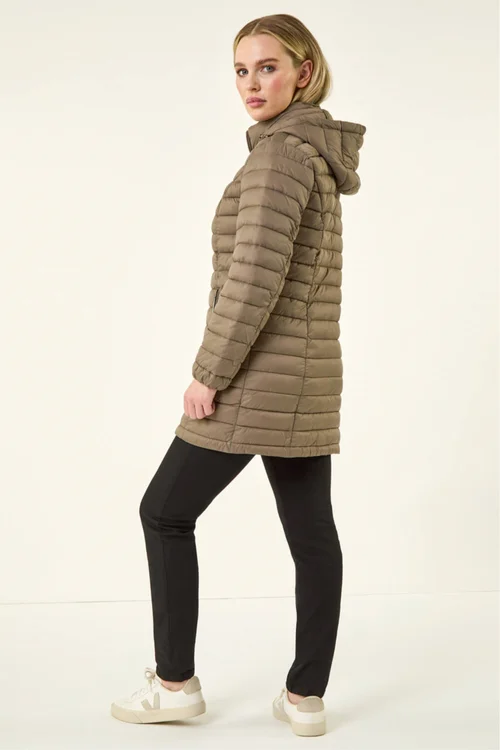 Roman Taupe Petite Metallic Finish Quilted Puffer Coat - 16 Image 3
