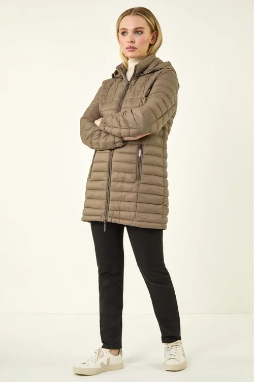 Roman Taupe Petite Metallic Finish Quilted Puffer Coat - 16 Image 2