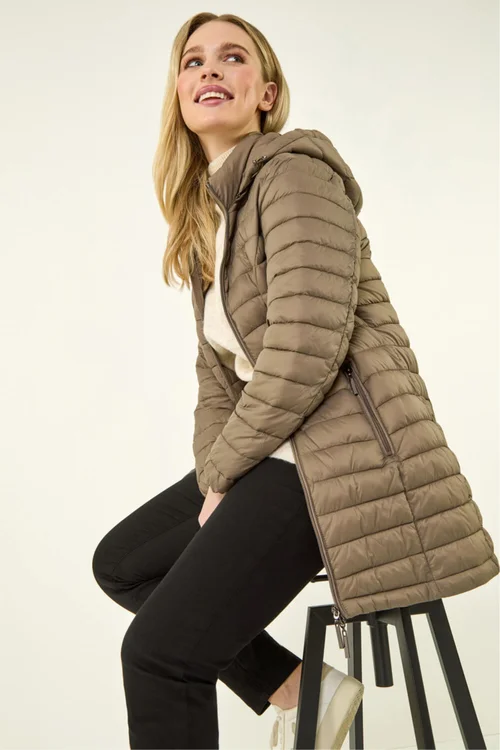 Roman Taupe Petite Metallic Finish Quilted Puffer Coat - 16 Image 1