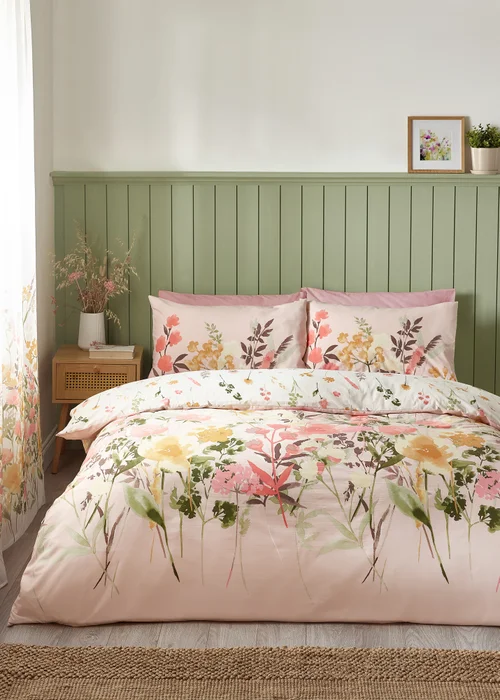 Catherine Lansfield Countryside Floral Reversible Duvet Cover Set Pink - Single Image 1