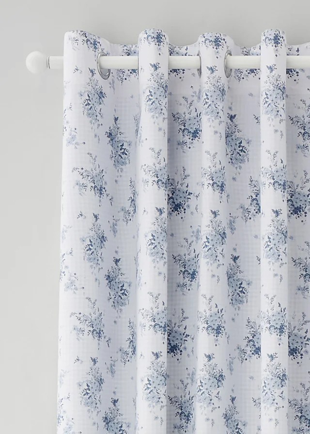 Catherine Lansfield Lucie Floral Frill Fully Reversible Eyelet Curtains Blue