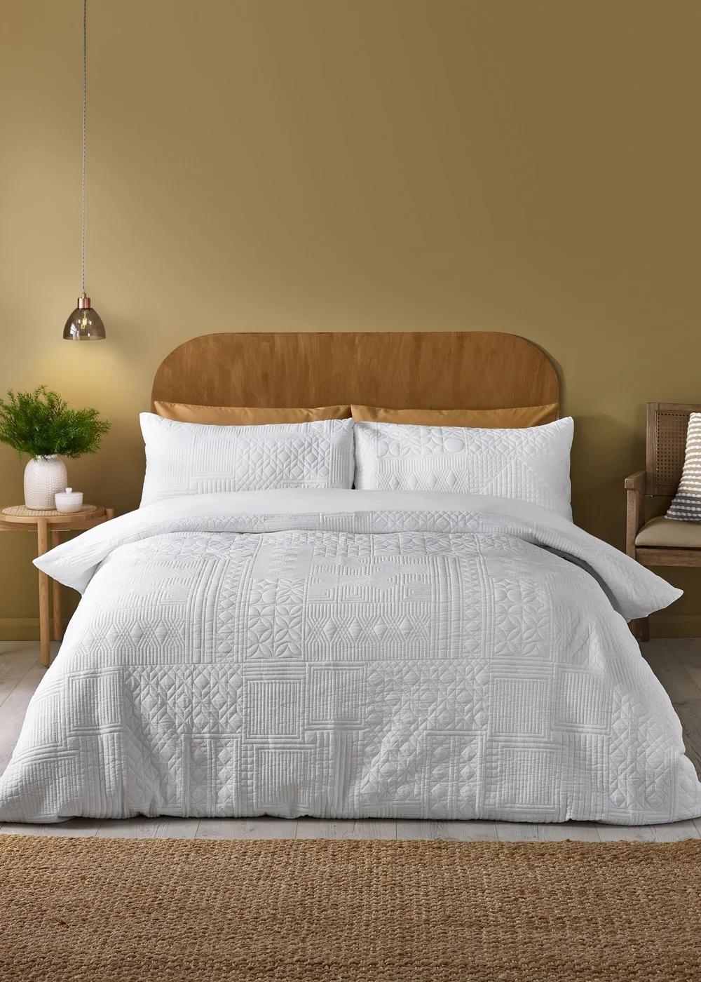 Catherine Lansfield Folkstone Geo Duvet Cover Set White - Single Image 1