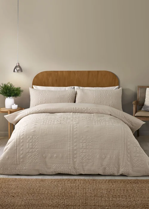 Catherine Lansfield Folkstone Geo Duvet Cover Set Natural - Single Image 1