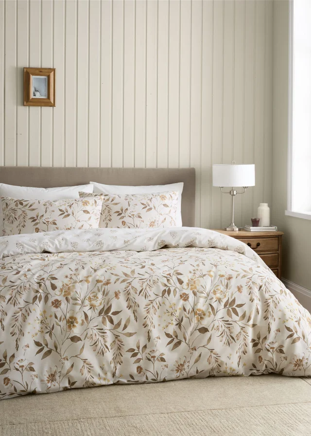 Catherine Lansfield Isadora Floral Reversible Duvet Cover Set Natural