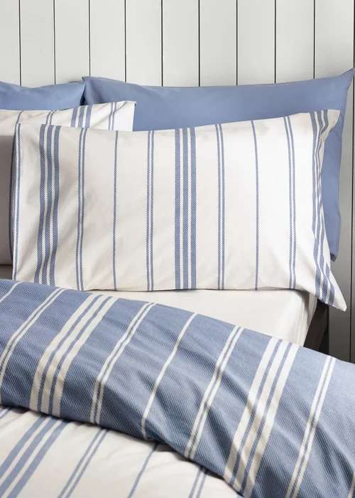 Catherine Lansfield Harbour Stripe Reversible Duvet Cover Set Blue - Single Image 3