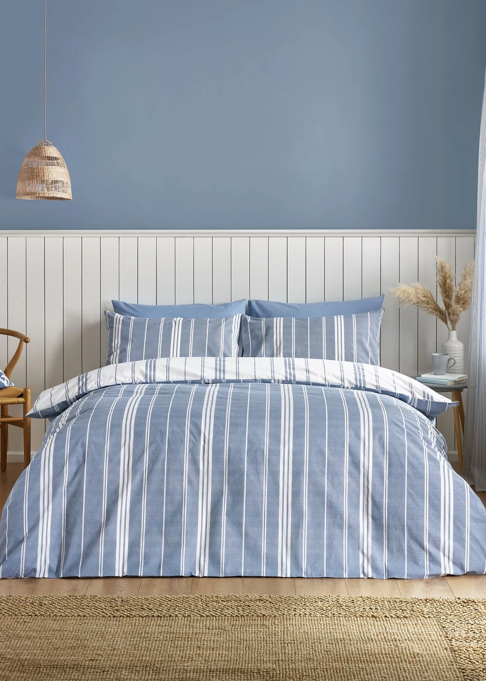 Catherine Lansfield Harbour Stripe Reversible Duvet Cover Set Blue - Single Image 2