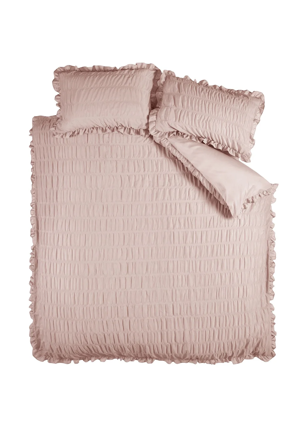 Catherine Lansfield Seersucker Frill Duvet Cover Set Pink - Double Image 4