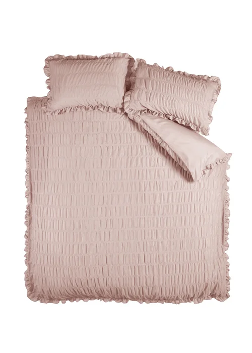 Catherine Lansfield Seersucker Frill Duvet Cover Set Pink - Double Image 4