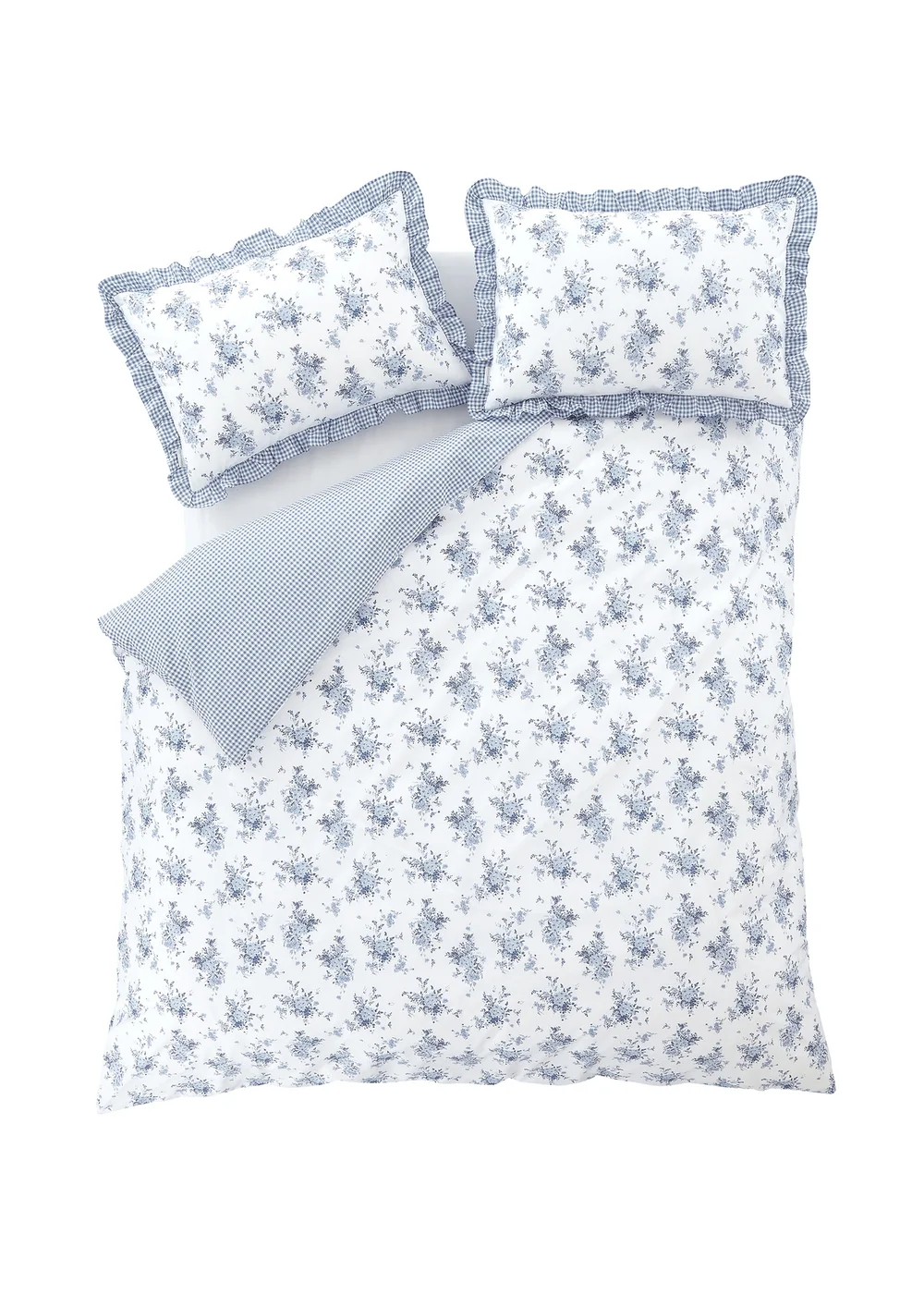 Catherine Lansfield Lucie Floral Frill Reversible Duvet Cover Set White Blue - Single Image 5