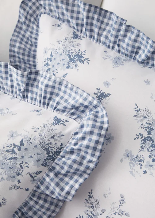 Catherine Lansfield Lucie Floral Frill Reversible Duvet Cover Set White Blue - Single Image 3