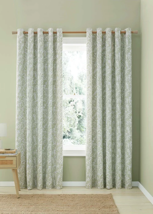 Catherine Lansfield Sorrel Leaf Fully Reversible Eyelet Curtains Green - 66W X 90D (168x228cm) Image 2