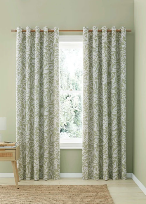 Catherine Lansfield Sorrel Leaf Fully Reversible Eyelet Curtains Green - 66W X 90D (168x228cm) Image 1
