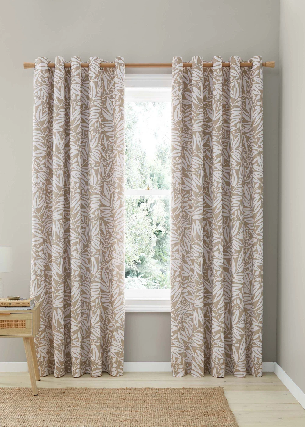 Catherine Lansfield Sorrel Leaf Fully Reversible Eyelet Curtains Natural - 66W X 90D (168x228cm) Image 1