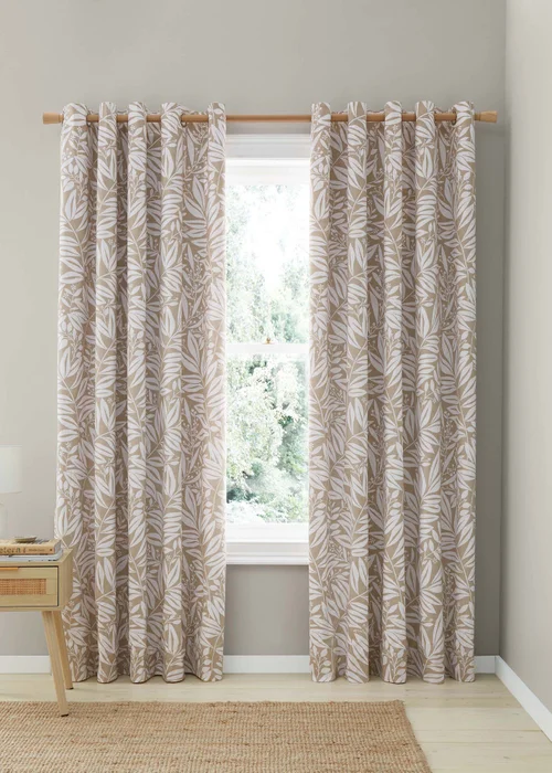Catherine Lansfield Sorrel Leaf Fully Reversible Eyelet Curtains Natural - 66W X 90D (168x228cm) Image 1