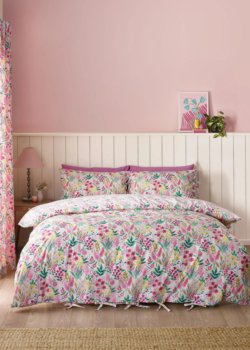 Catherine Lansfield Tilly Floral Reversible Duvet Cover Set Pink - King Image 1