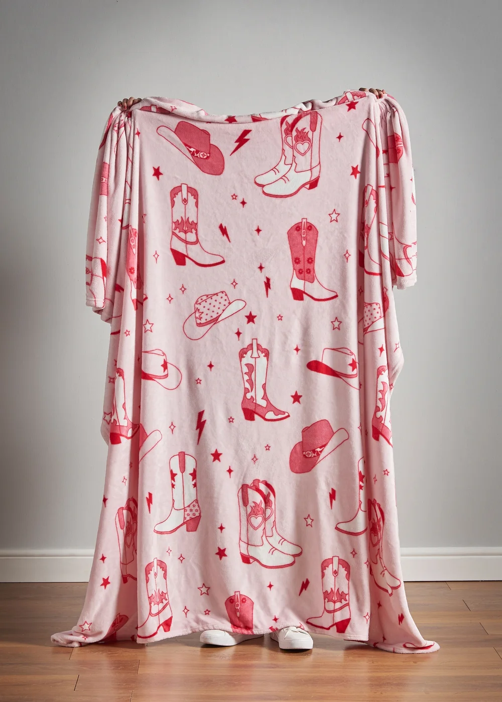 Sassy B Cowgirl Boots Cosy Fleece 200x240cm Oversized Blanket Throw Pink - One Size Image 2