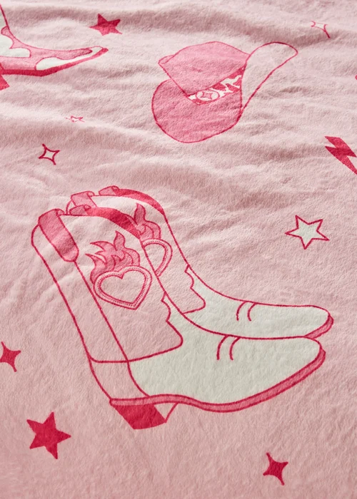 Sassy B Cowgirl Boots Cosy Fleece 200x240cm Oversized Blanket Throw Pink - One Size Image 4