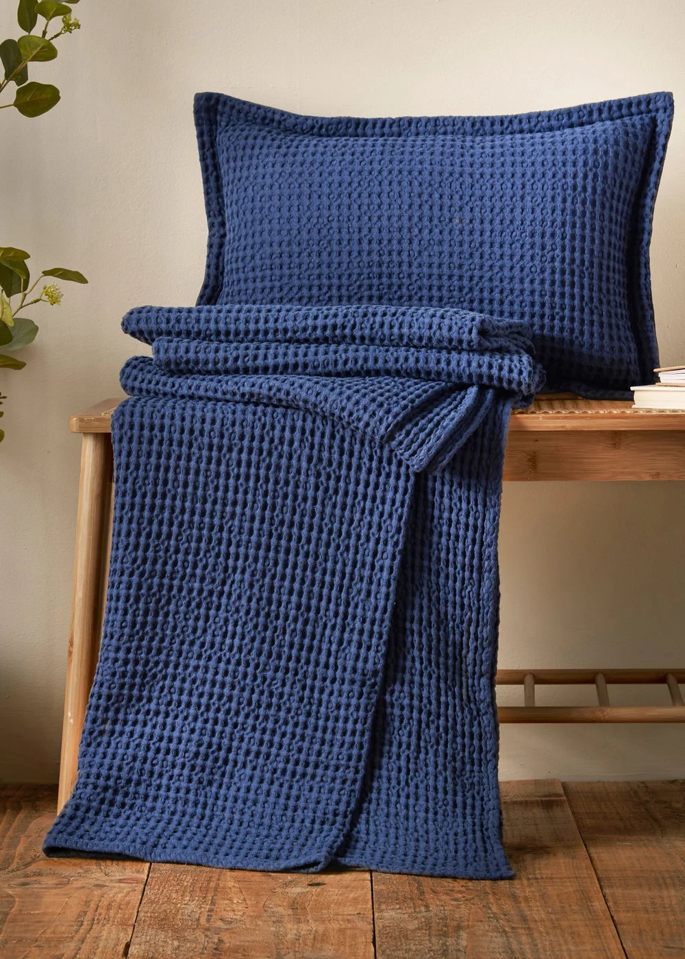 Pineapple Elephant Jaipur Chunky Waffle Cotton 150x200cm Blanket Throw Navy Blue - One Size Image 4