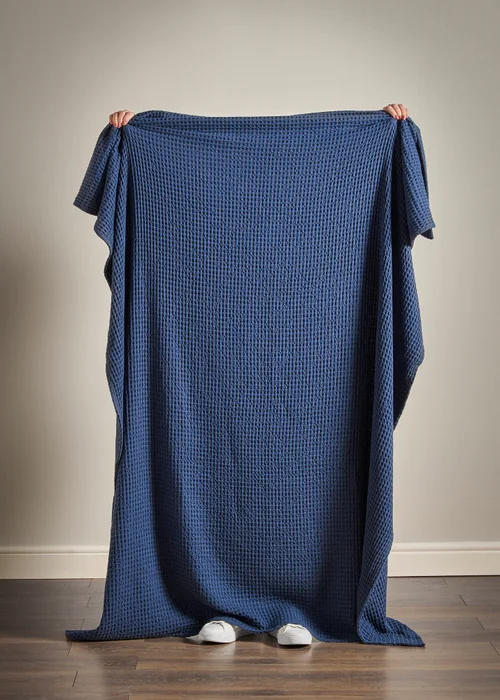 Pineapple Elephant Jaipur Chunky Waffle Cotton 150x200cm Blanket Throw Navy Blue - One Size Image 2