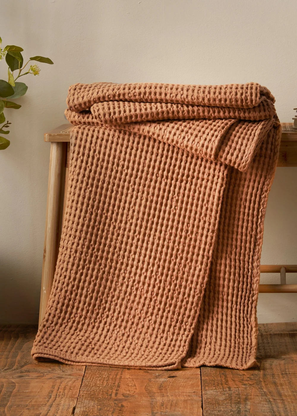 Pineapple Elephant Jaipur Chunky Waffle Cotton 150x200cm Blanket Throw Caramel - One Size Image 1