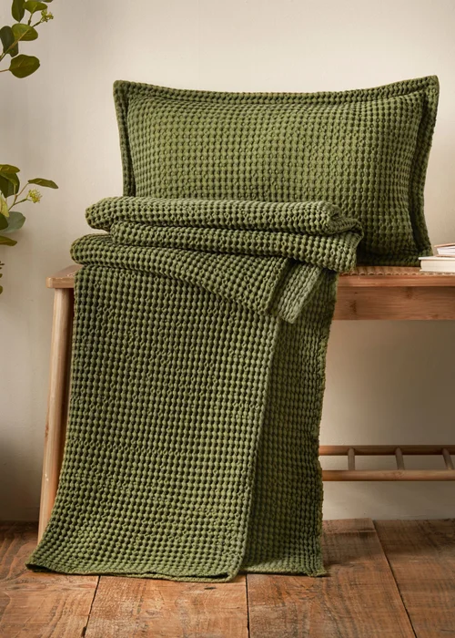 Pineapple Elephant Jaipur Chunky Waffle Cotton 150x200cm Blanket Throw Olive Green - One Size Image 4