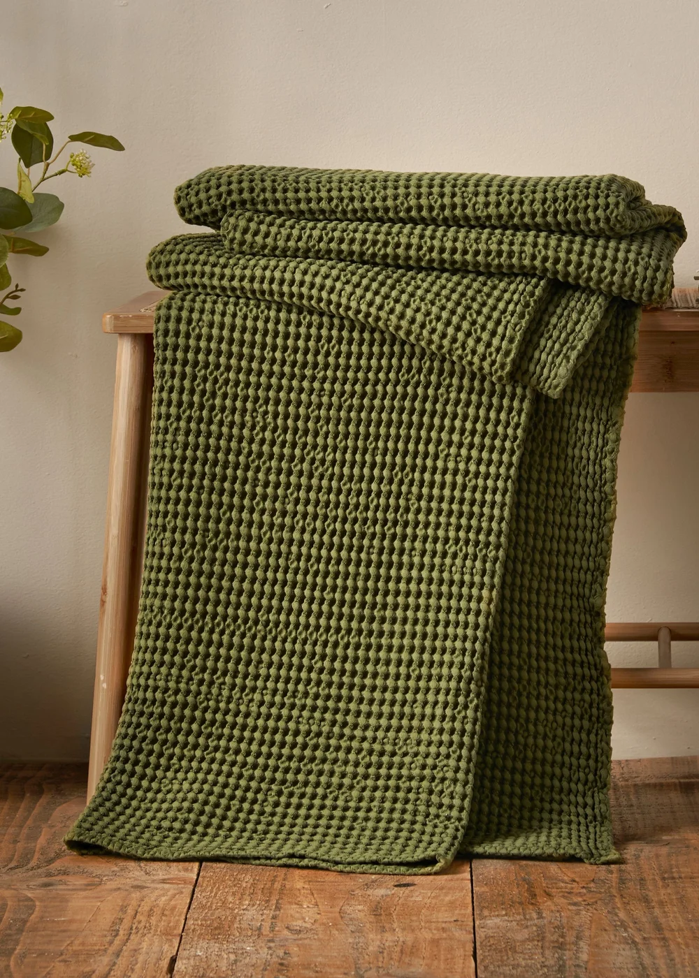 Pineapple Elephant Jaipur Chunky Waffle Cotton 150x200cm Blanket Throw Olive Green - One Size Image 1