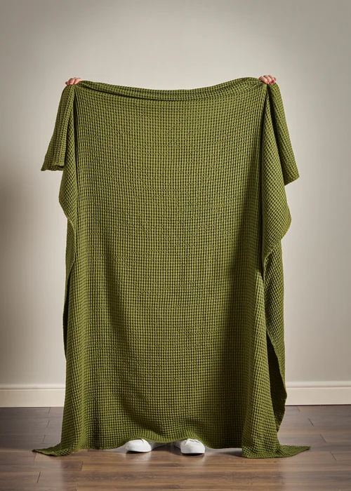 Pineapple Elephant Jaipur Chunky Waffle Cotton 150x200cm Blanket Throw Olive Green - One Size Image 2