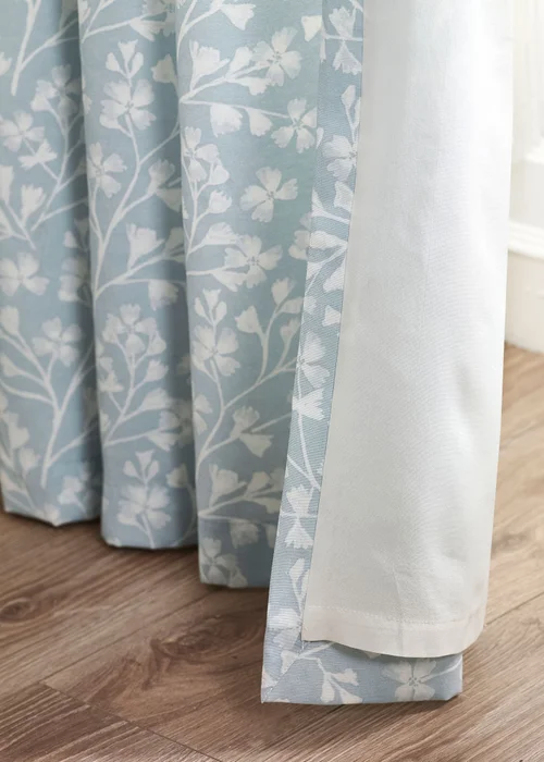 Catherine Lansfield Brooke Floral Lined Pencil Pleat Curtains Duck egg Blue - 66W X 72D (168x183cm) Image 4