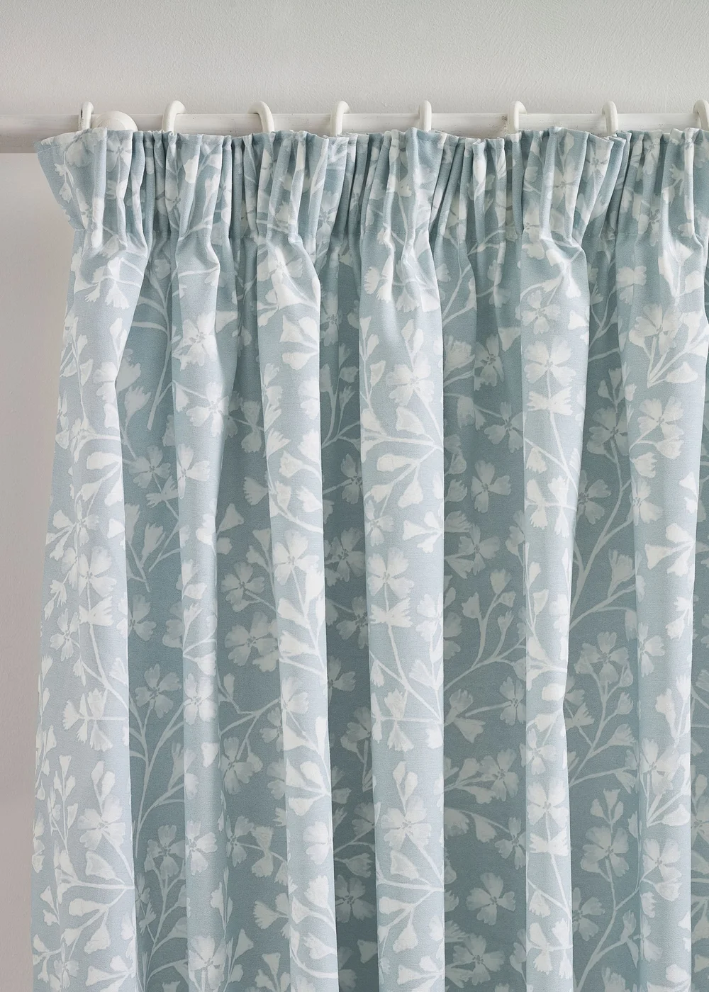 Catherine Lansfield Brooke Floral Lined Pencil Pleat Curtains Duck egg Blue - 66W X 72D (168x183cm) Image 2