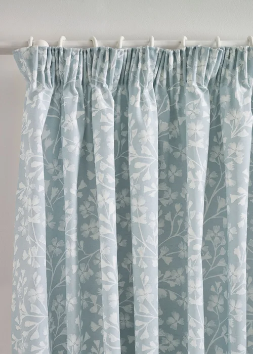 Catherine Lansfield Brooke Floral Lined Pencil Pleat Curtains Duck egg Blue - 66W X 72D (168x183cm) Image 2