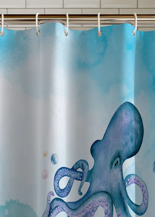Catherine Lansfield Octopus Shower Curtain Panel Blue - One Size Image 2