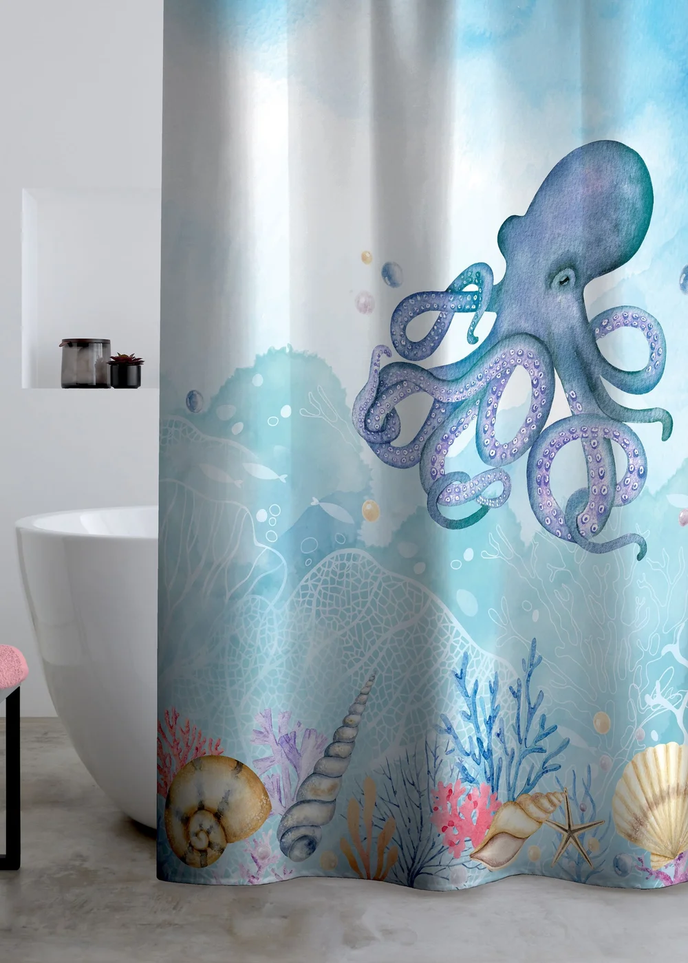 Catherine Lansfield Octopus Shower Curtain Panel Blue - One Size Image 1