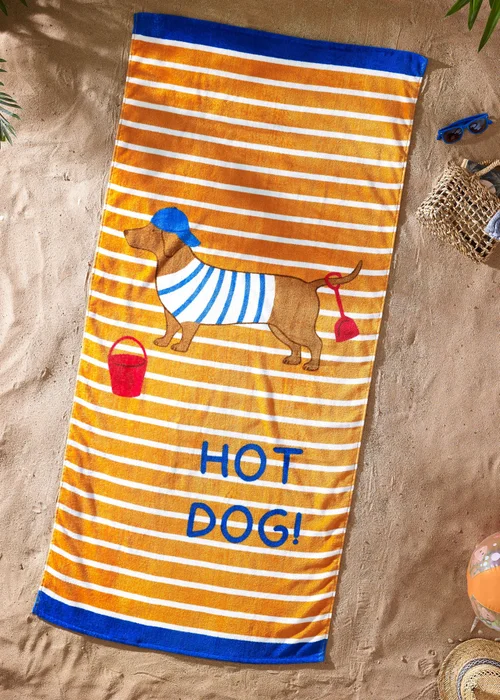 Catherine Lansfield Hot Dog Cotton Beach Towel - One Size Image 1