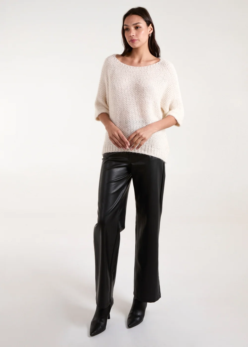 Blue Vanilla Beige Fluffy Textured Knit Jumper - One Size Image 2