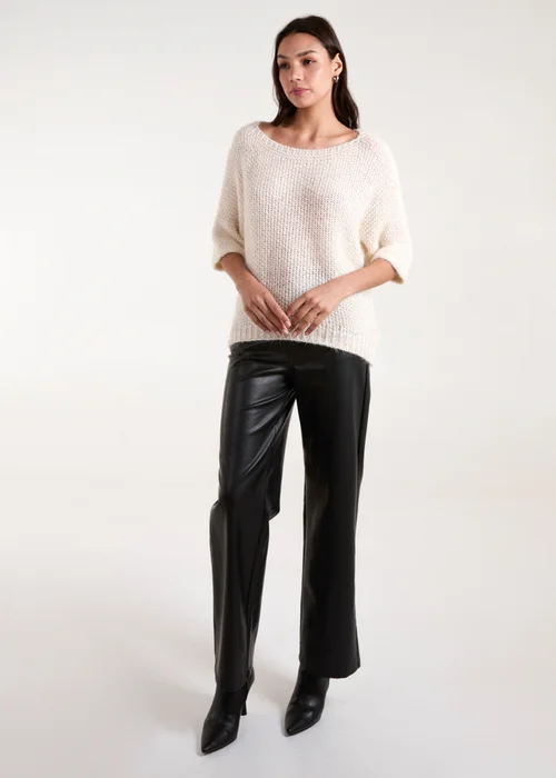 Blue Vanilla Beige Fluffy Textured Knit Jumper - One Size Image 2