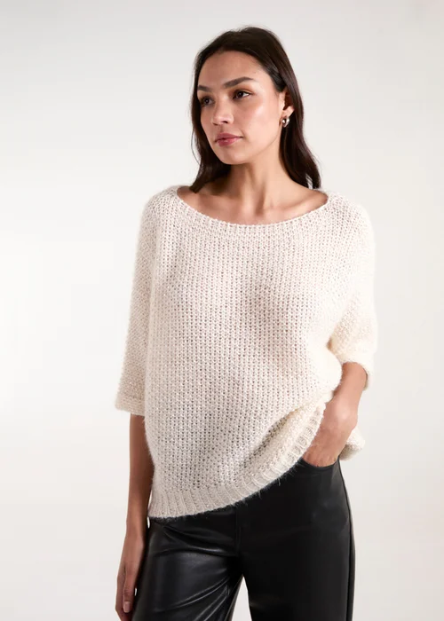 Blue Vanilla Beige Fluffy Textured Knit Jumper - One Size Image 1