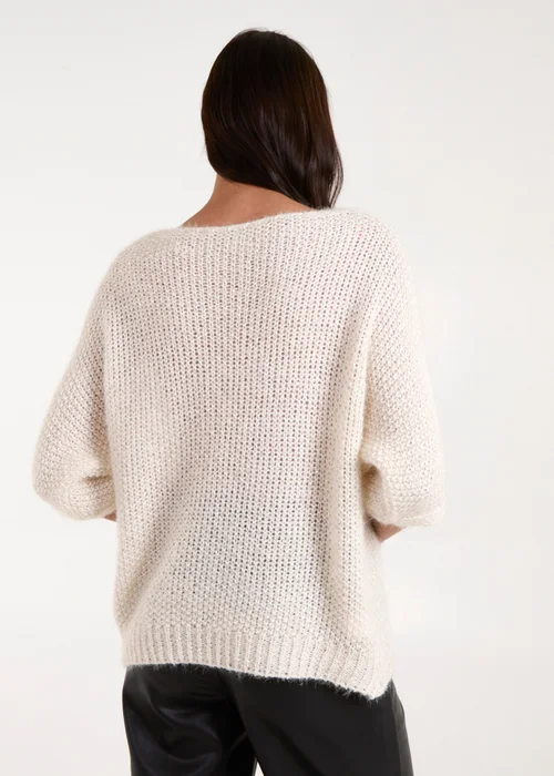 Blue Vanilla Beige Fluffy Textured Knit Jumper - One Size Image 4