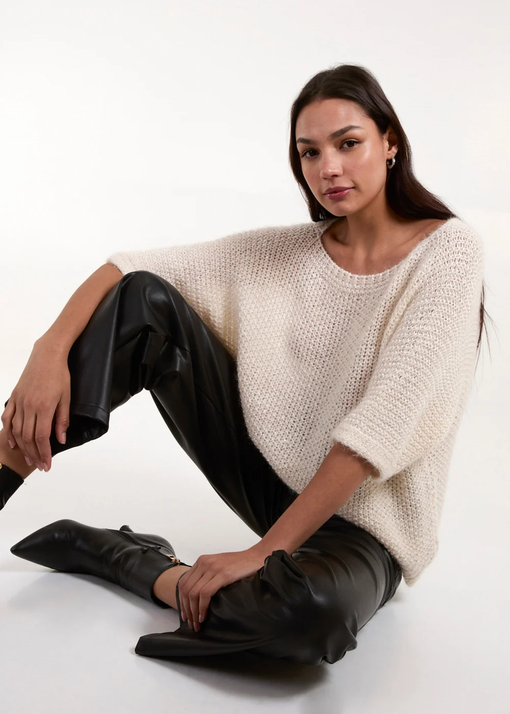 Blue Vanilla Beige Fluffy Textured Knit Jumper - One Size Image 3