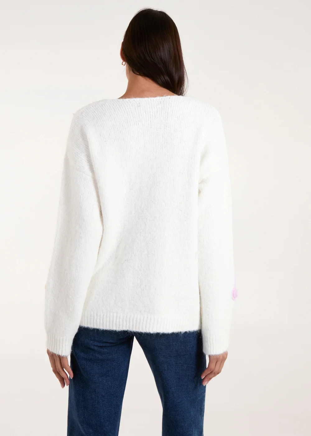 Blue Vanilla Ivory Flower Knit Embroidery V Neck Jumper - S/M Image 2